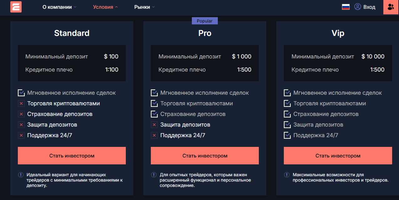Скриншот с сайта - тарифные планы